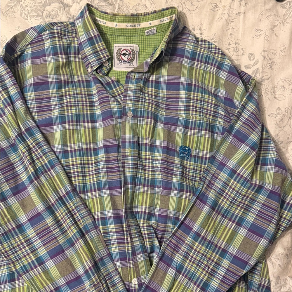Cinch Men's Plaid Shirt in Blue and Green